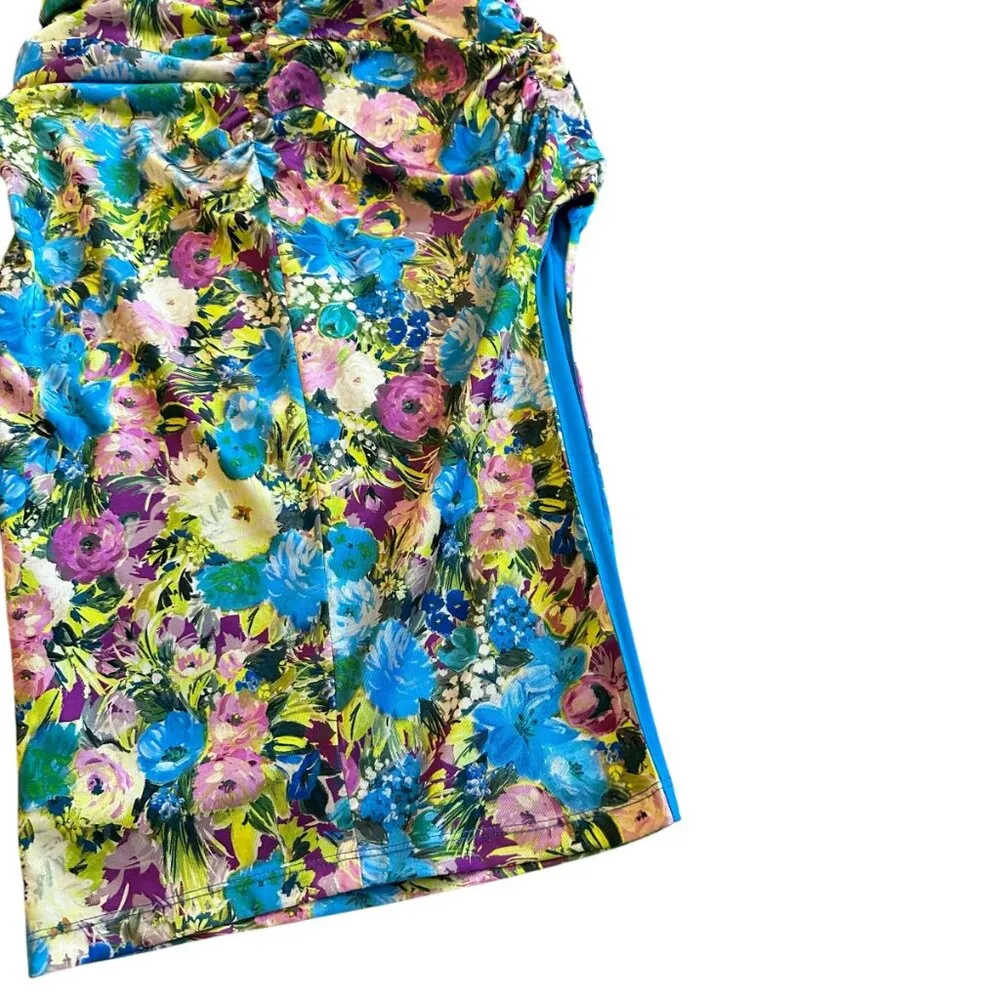 Black Halo Delina Floral Dress Sheath High Slit Short Sleeve Size 8 Women's - Image 10