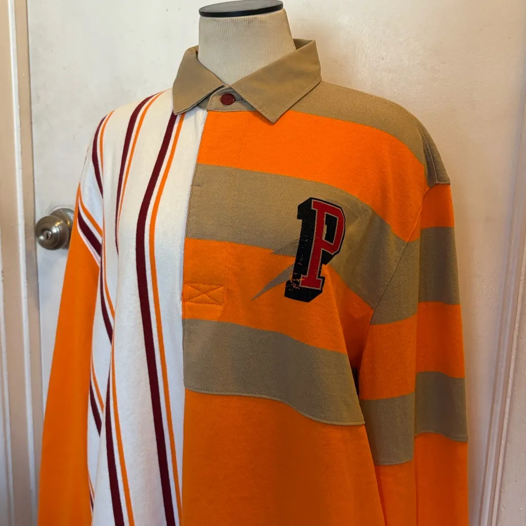 PUMA Orange Tan White Burgundy Striped Collegiate Logo Collared Shirt $95 NWT M - Image 7