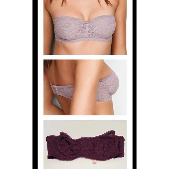VS Victoria's Secret Lace Underwire Strapless Bandeau Bra Burgundy Small NEW - Image 2