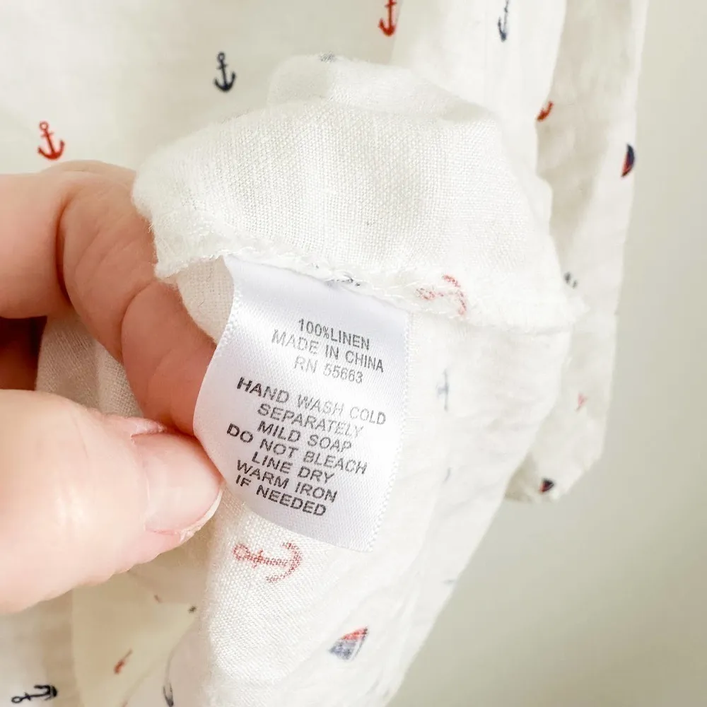 For cynthia White Linen Nautical Anchor Print Collared Beach Tunic Top sz Small - Image 10