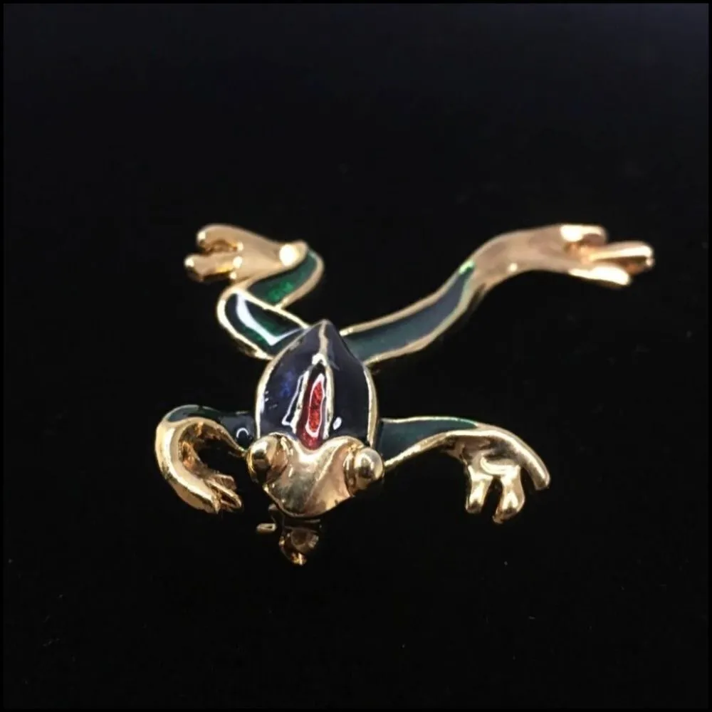 Tree Frog Gold Tone Enamel Brooch Pin - Image 3
