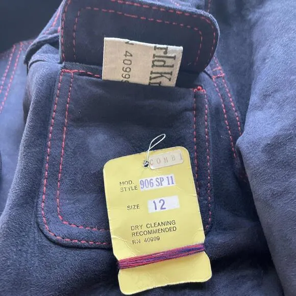 World‎ Knits Reversible Suede Leather Jacket Women’s 12 Blue Red Line Vintage - Image 8