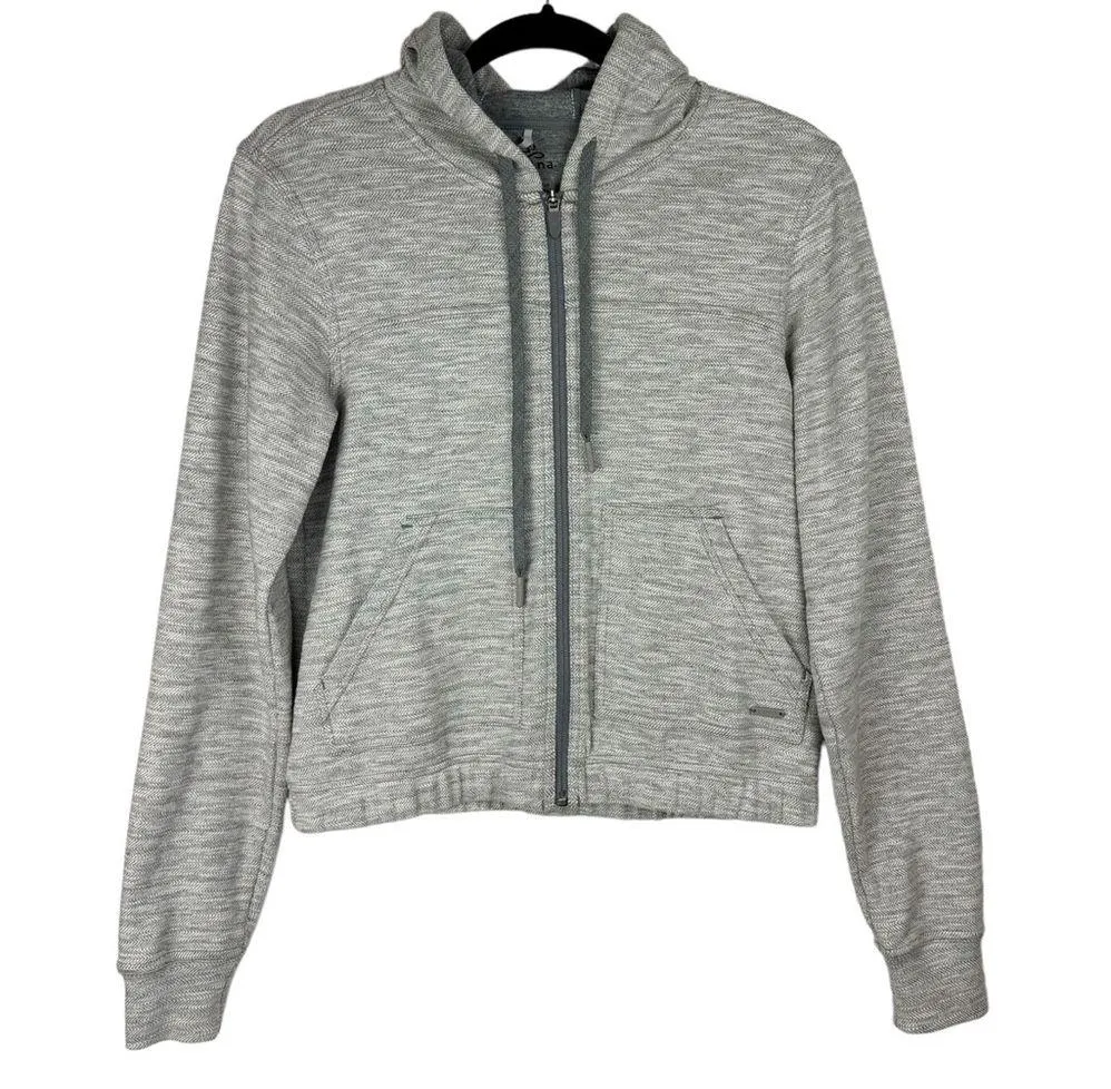 Prana Unity Zip Hoodie Jacket Sz Small Herringbone Knit Hooded Grey - Image 3