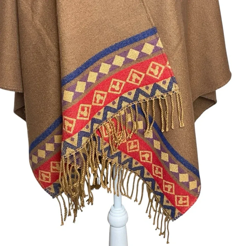 Disney Parks Brown Southwestern Shawl Poncho Mickey Mouse Fringe Epcot Cape‎ - Image 2