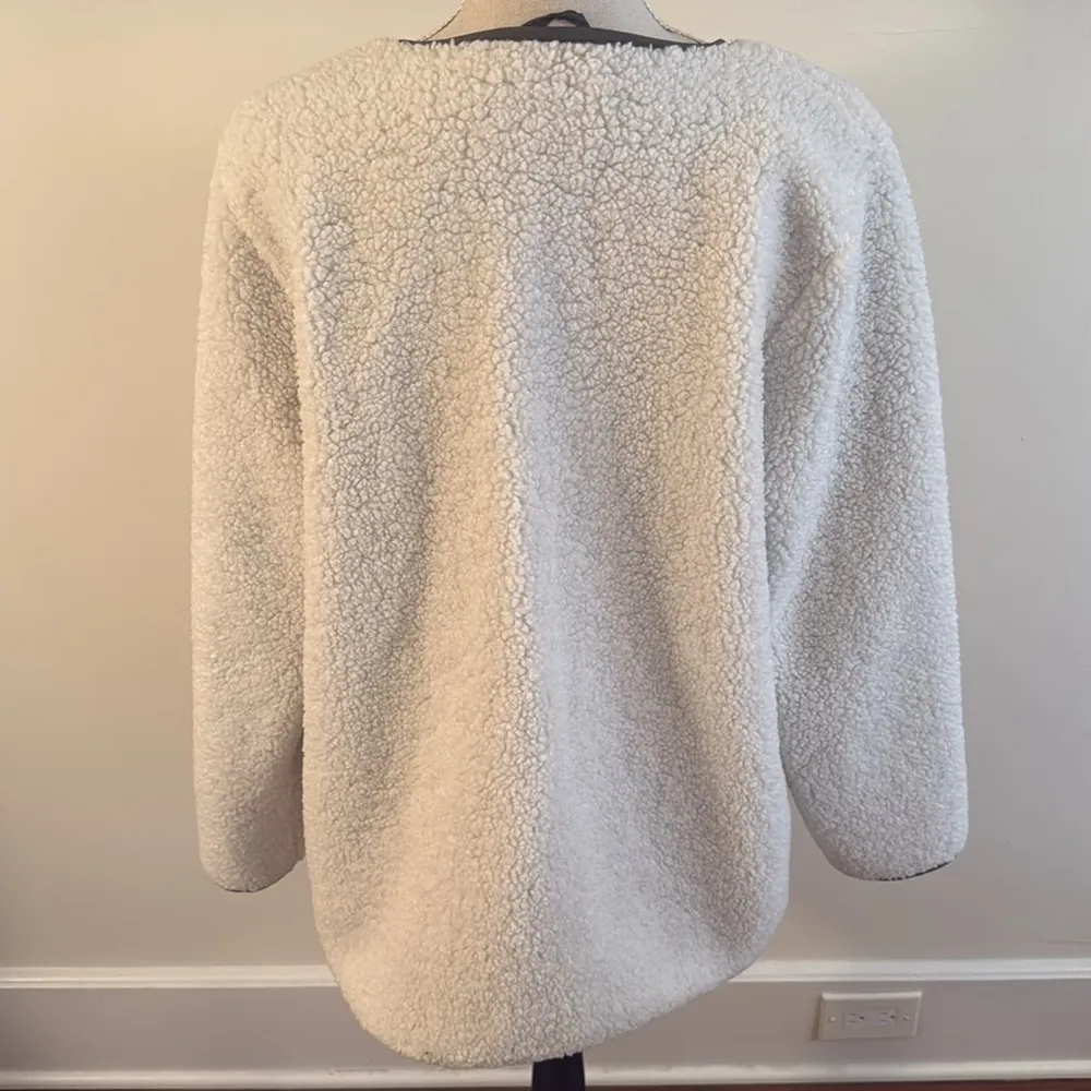 Sanctuary Arcadia Coat Button Faux Fur Fleece Sherpa Jacket Cream Green Medium - Image 5