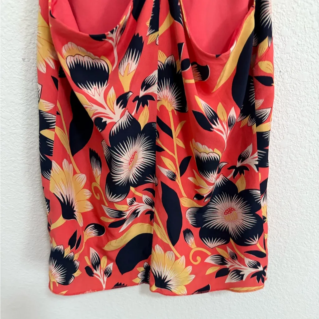 J. Crew Twist Racerback Hibiscus Floral Silk Tank Top Size 2 Coral Orange & Blue - Image 8