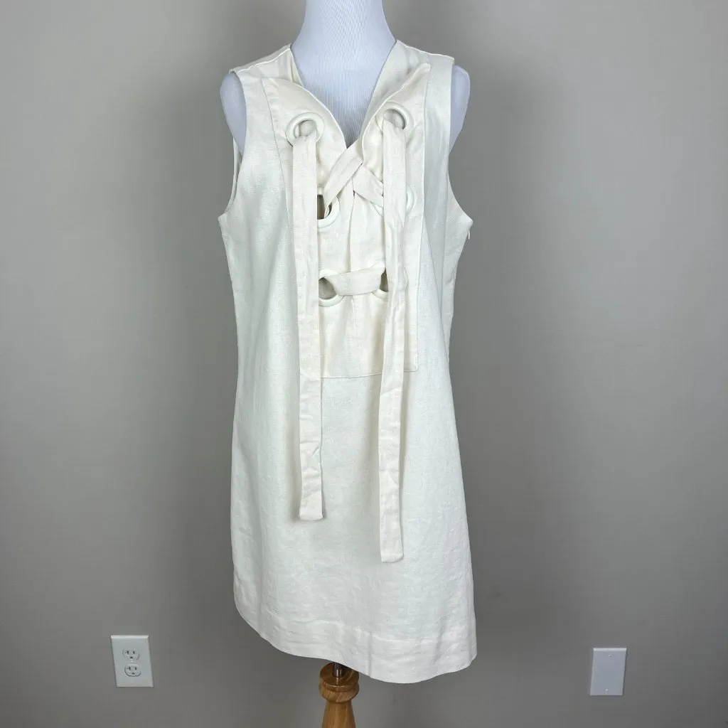 Hyacinth House Tuckernuck Mini Dress Womens Medium Ivory Linen Cotton Lace Up M - Image 9