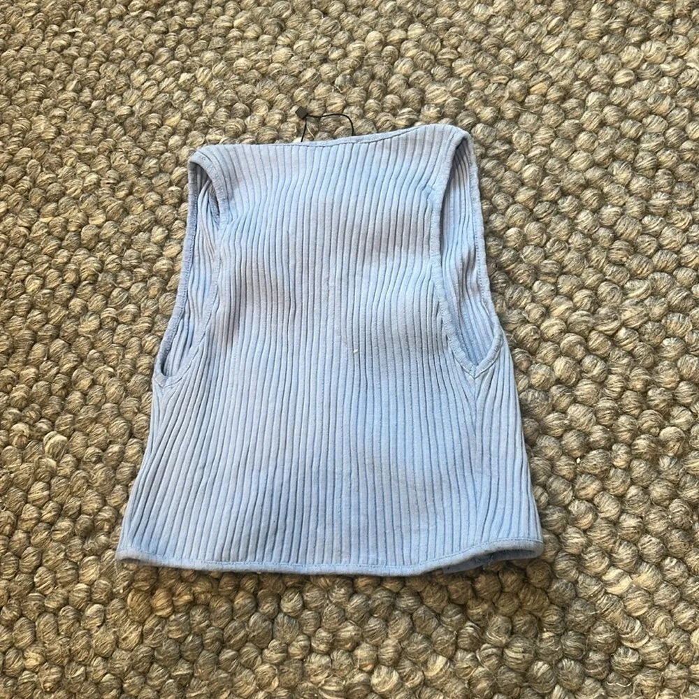 Zara Blue Ribbed Corset Lace Up Top Size Small - Image 7