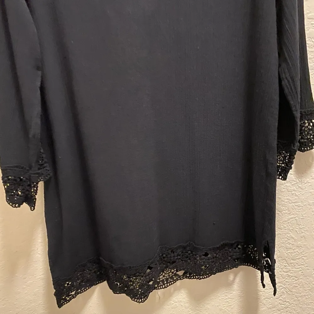 La Blanca Black Island Fare V-Neck Crochet Trim Swim Cover-Up Size Small - Image 9