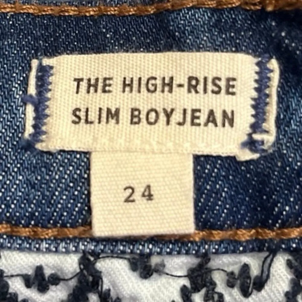 Madewell Blue Beaded Embroidered High Rise Slim Boyjean Skinny Denim Jeans Sz 24 - Image 6