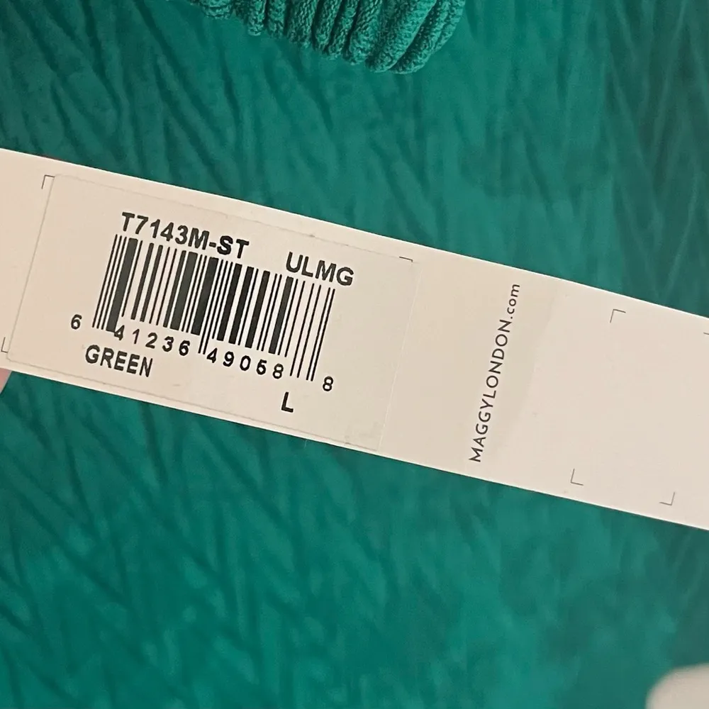 NWT Maggy London Lrg Mock Neck Jacquard Swing Dress Emerald Green Bishop Sleeve - Image 9