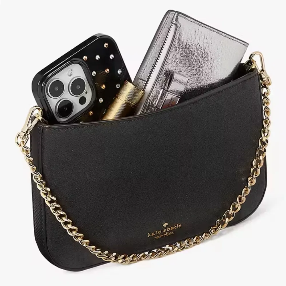 Kate Spade Black Glimmer Pochette With Gold Chain New - Image 4