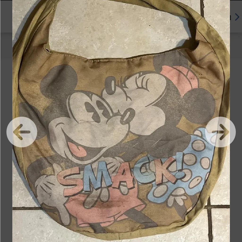 Disney Mickey & Minnie Kissing “Smack!” Retro Tote Bag Tan Large - Image 3