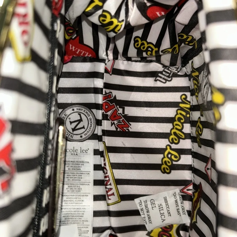 Black Crossbody Bag with Gold Chain and Decorative Patches - Image 11