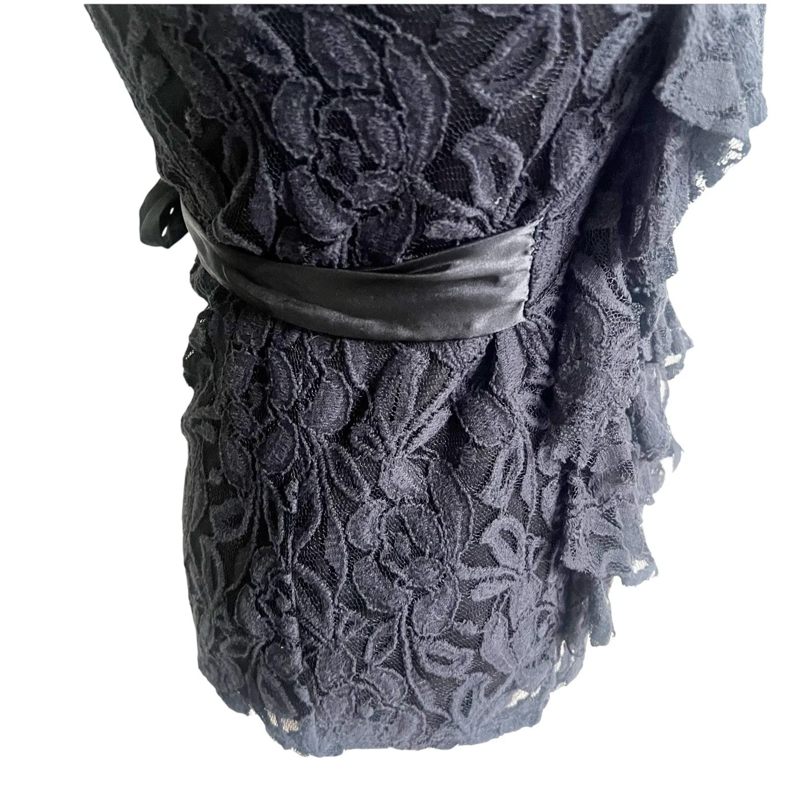 Wet Seal Black Lace Ruffled Satin Tie Y2K Tank Whimsygoth Size Medium Black - Image 7