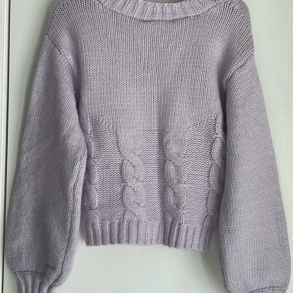 Purple Cropped Cardigan with Textured Knit - Image 2