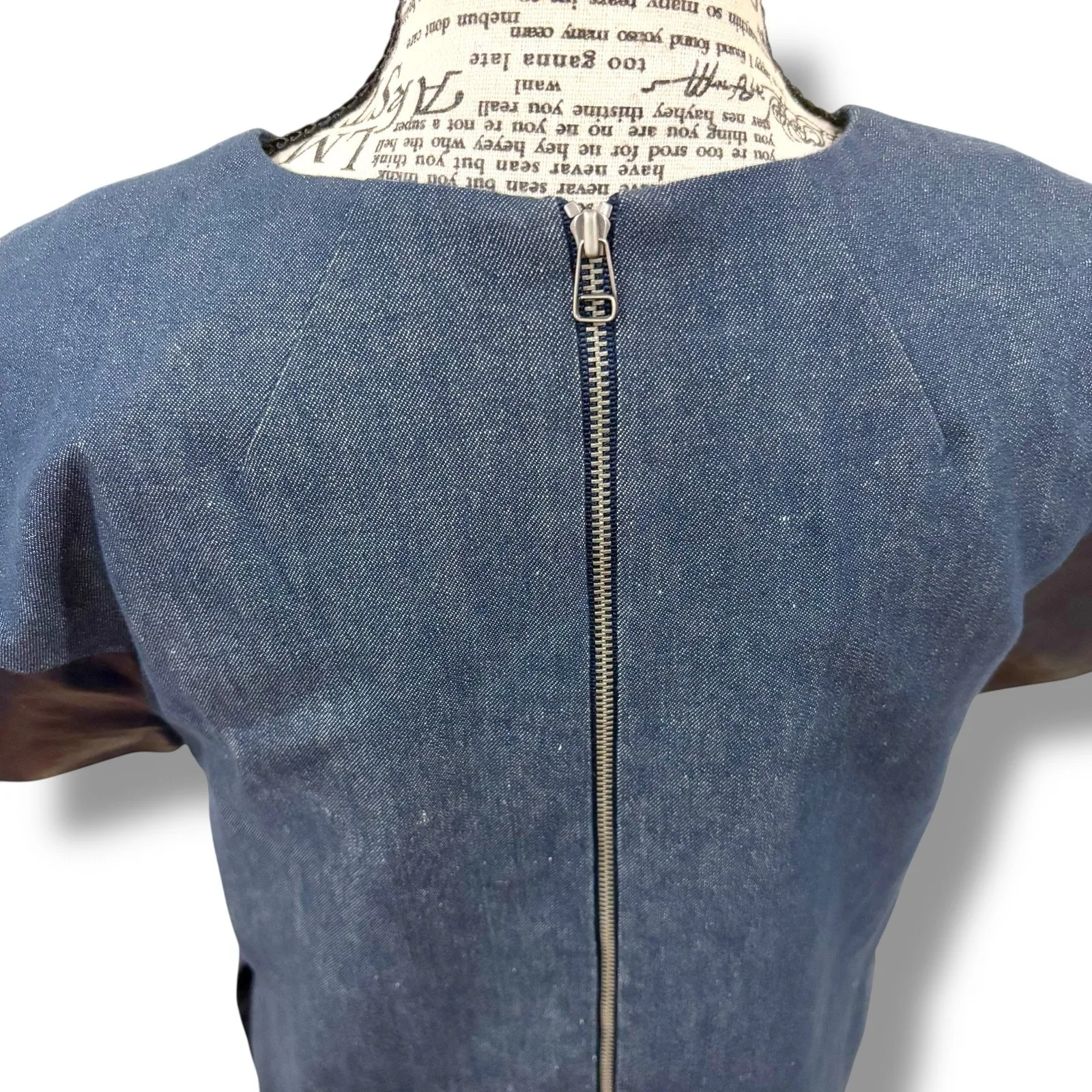 Sea New York Size (S) 2 Blue Denim + Leather Mini Dress Made in USA Designer - Image 7