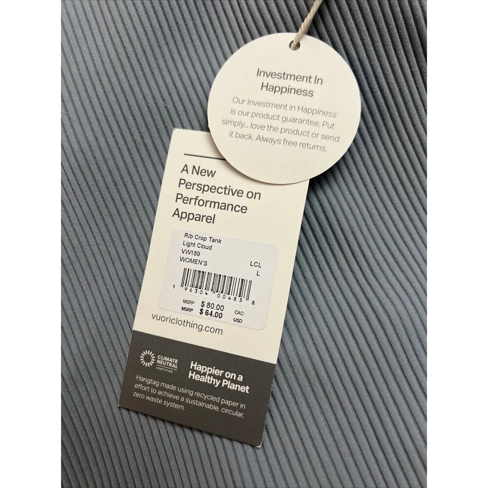 Vuori Women’s Rib Crop Tank Light Cloud Blue Size Large New w/tag  $64 - Image 2