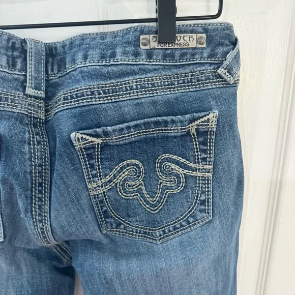 REROCK for EXPRESS Vintage Blue Boot cut Jeans Sz 10 - Image 2