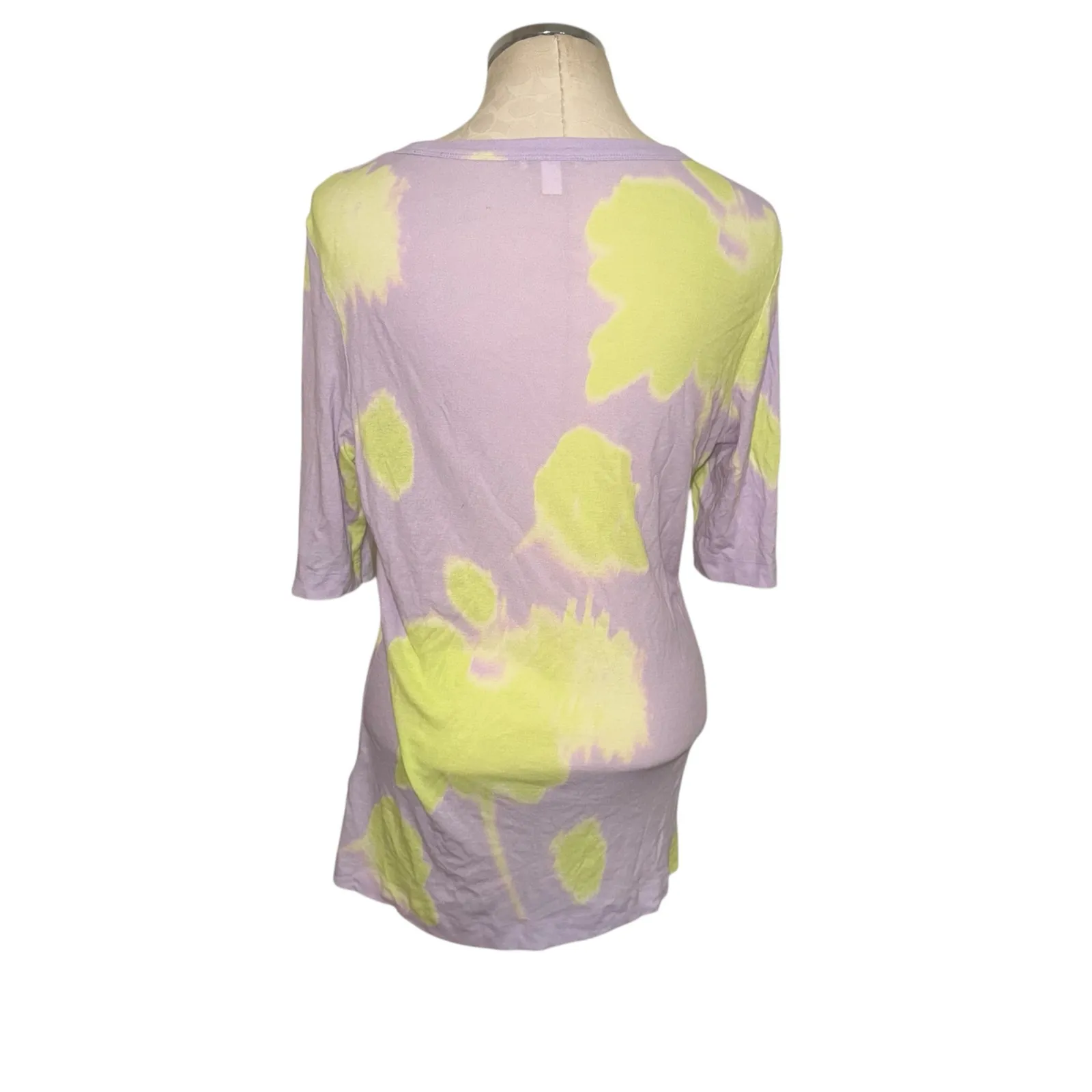 Cos Women's Printed Slim Fit Shirt Purple Yellow Tie Dye Cotton 3/4 Sleeve Large - Image 3
