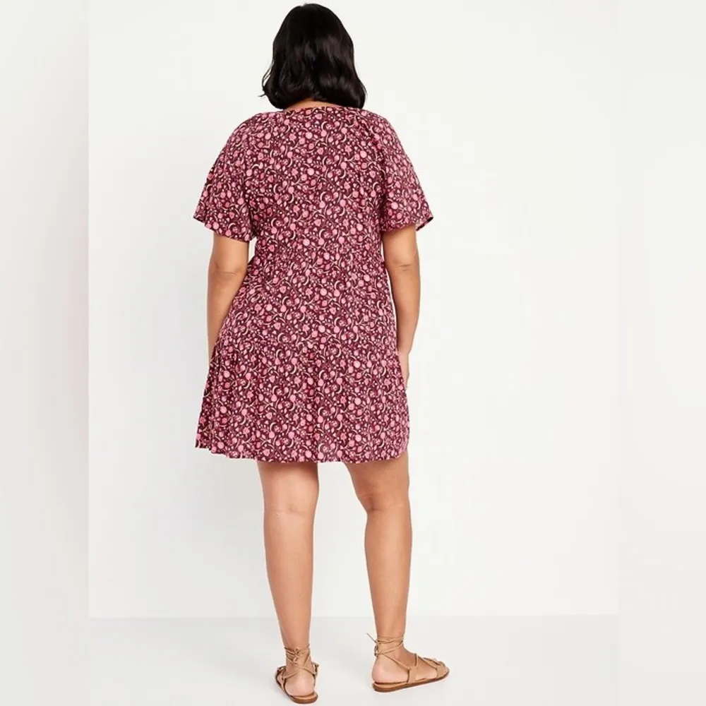 Old Navy Burgundy Floral V-Neck swing Dress - Image 2