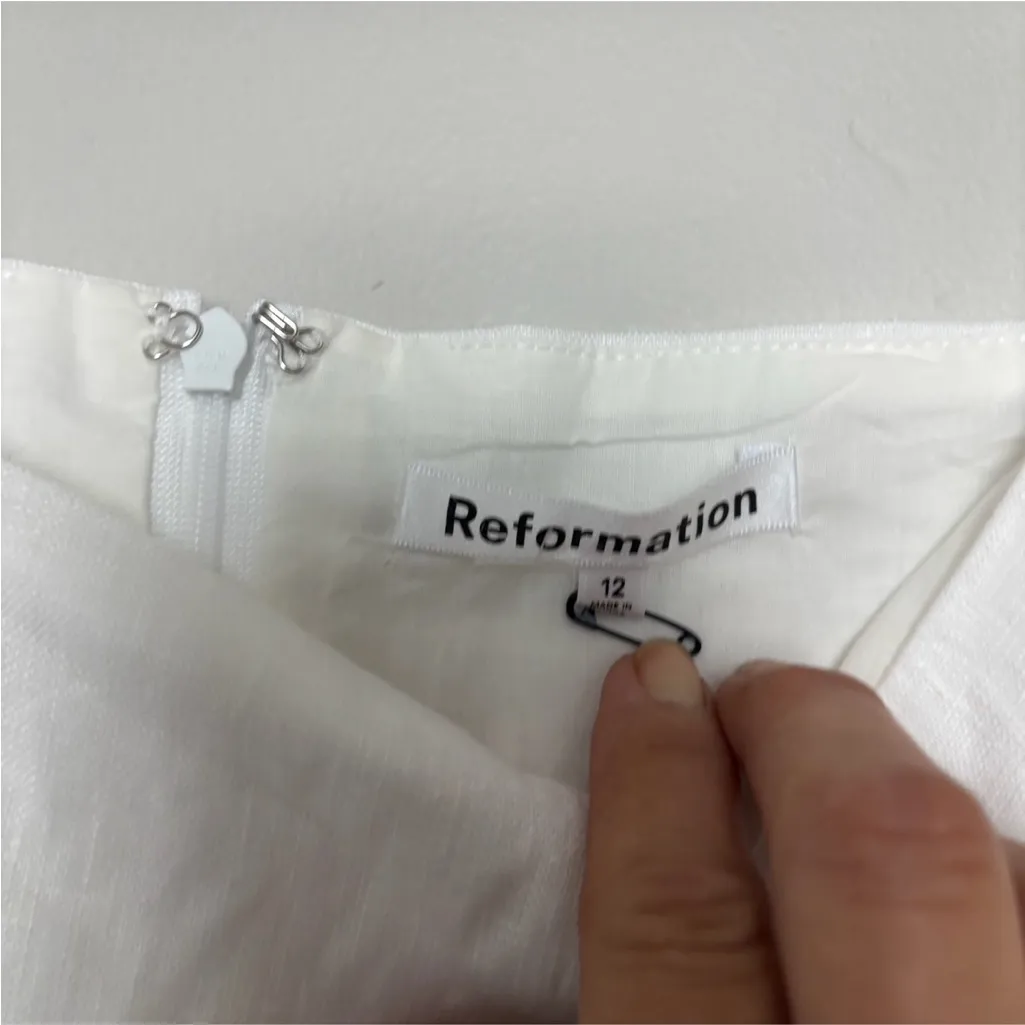 Reformation Phillipa White Linen Mini Dress Size 12 - Image 4