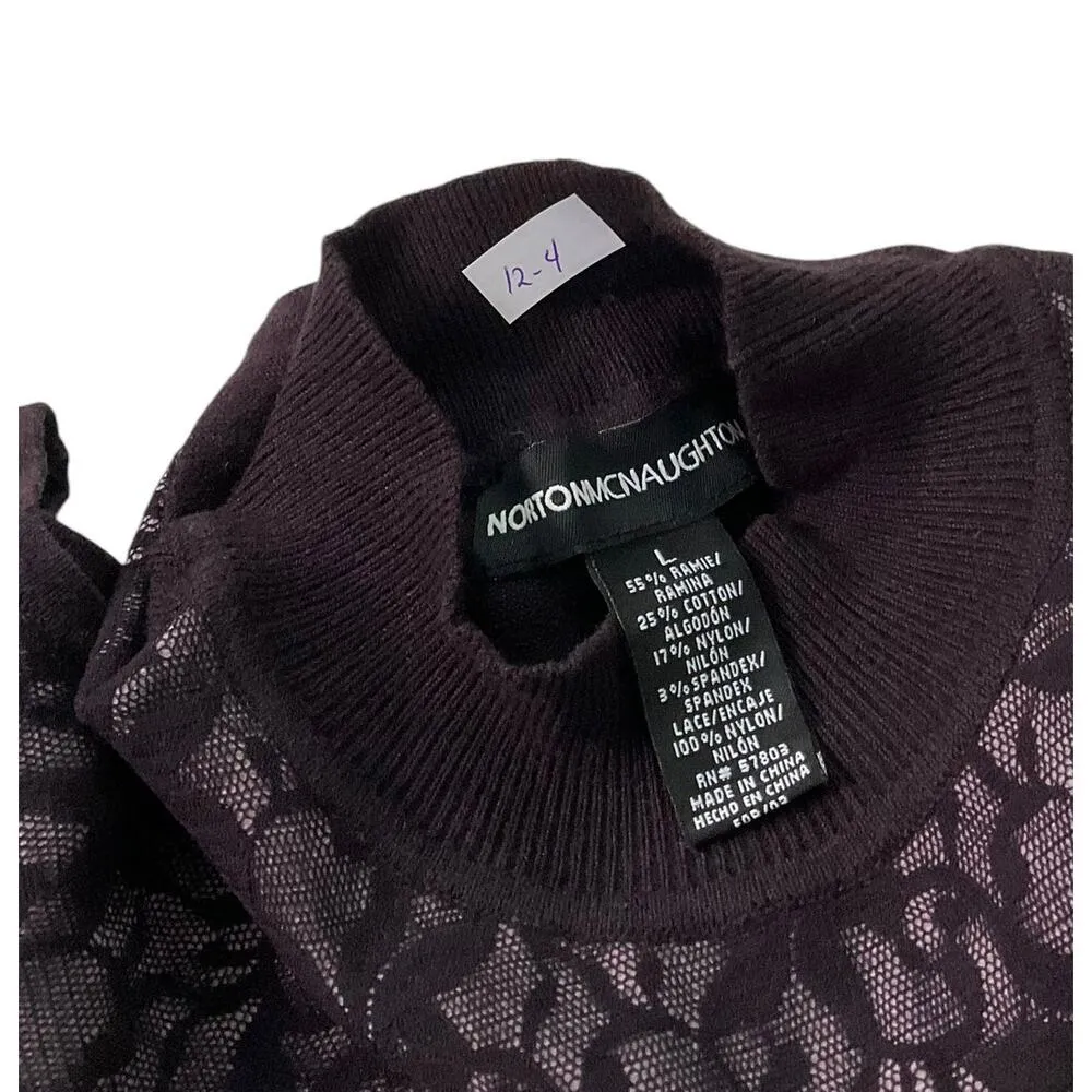 Norton McNaughton Dark Purple Lace Knit  Top Women Size Large | 12-4 - Image 3