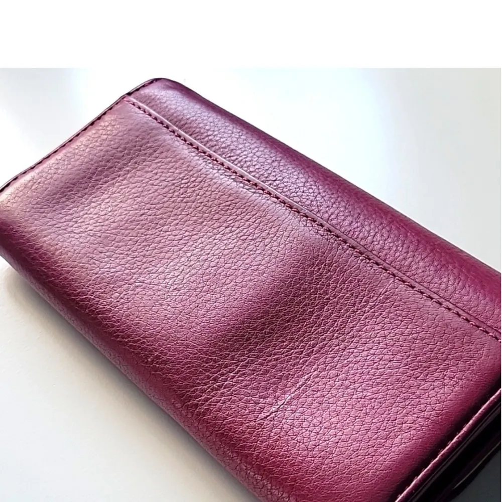 Michael Kors Plum Leather Long Wallet with Gold Name Plate - Image 7