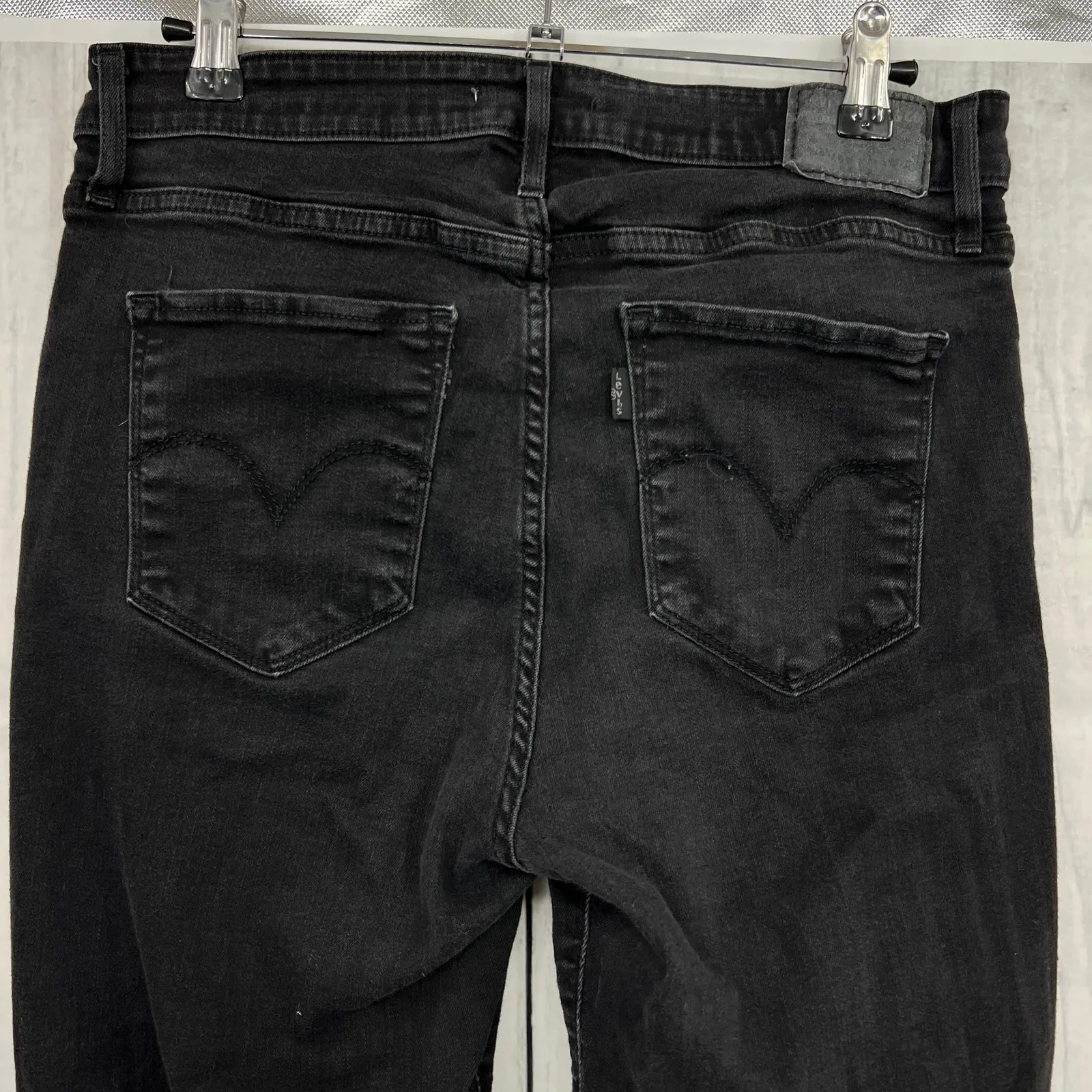 Levi's 31x30 Short BLACK 721 High Rise Skinny Jeans Stonewash Stretchy - Image 4