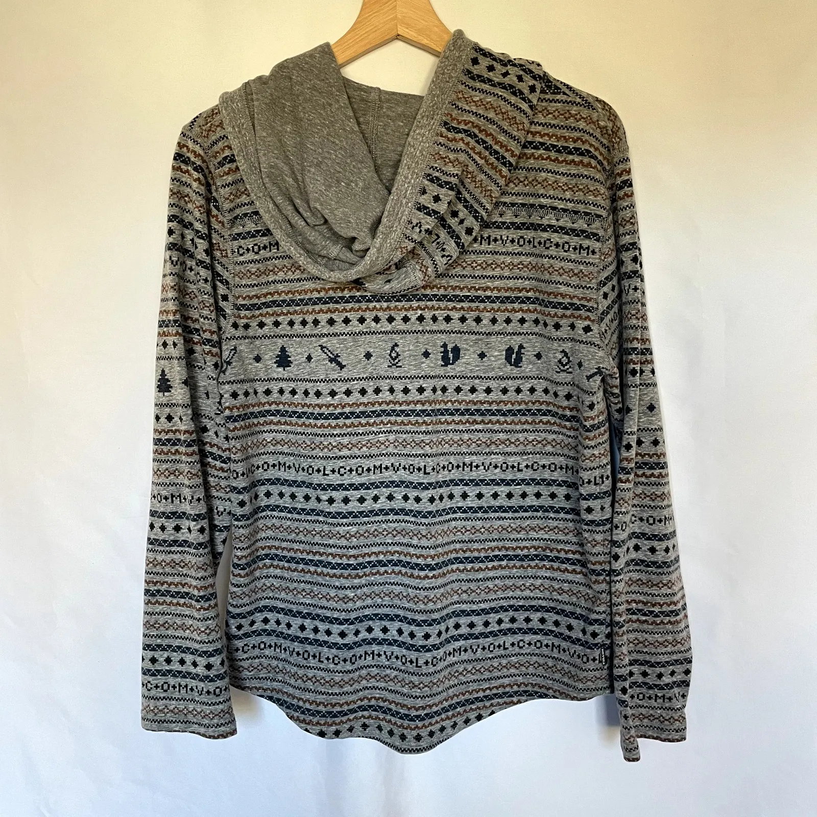 Volcom gray aztec stripe patterned hoodie sweater women's size small petite - Image 6