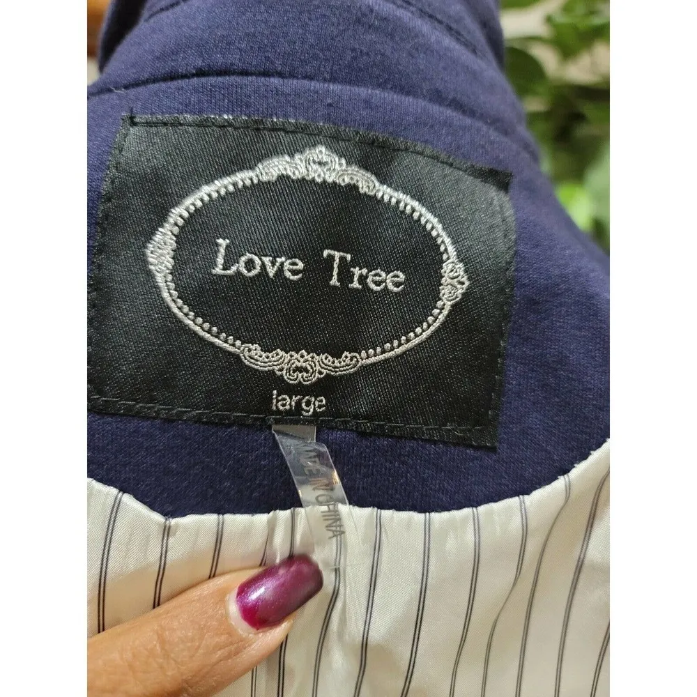 Love Tree  Women's Solid Blue Cotton Single Breasted Two Button Fitted Blazer L - Image 7