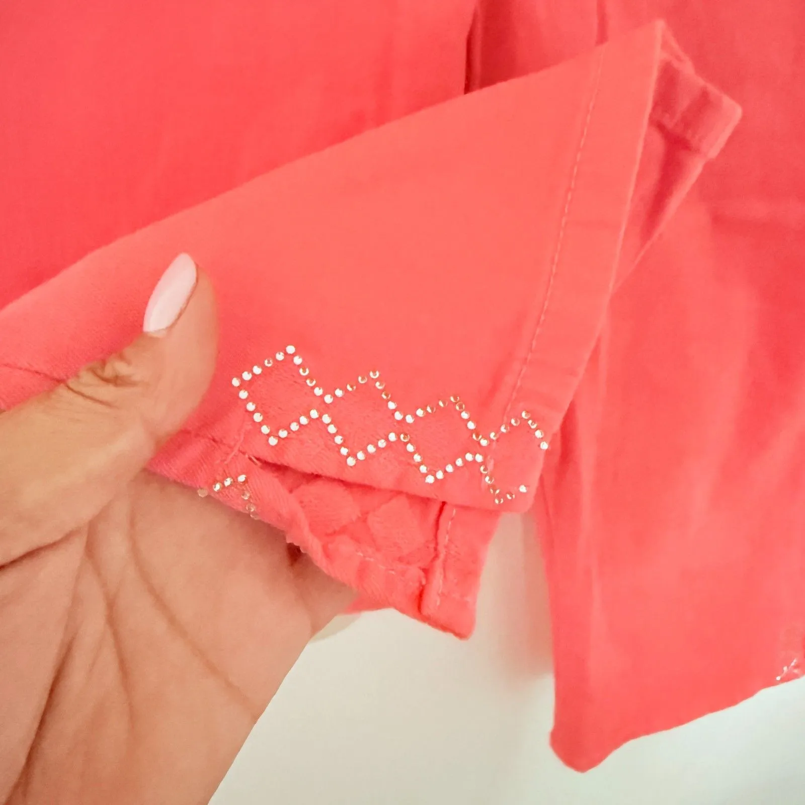 NYDJ Crop Jeans Orange Stretch Rhinestone Embellished Hem Slim Fit Sz 12 - Image 5