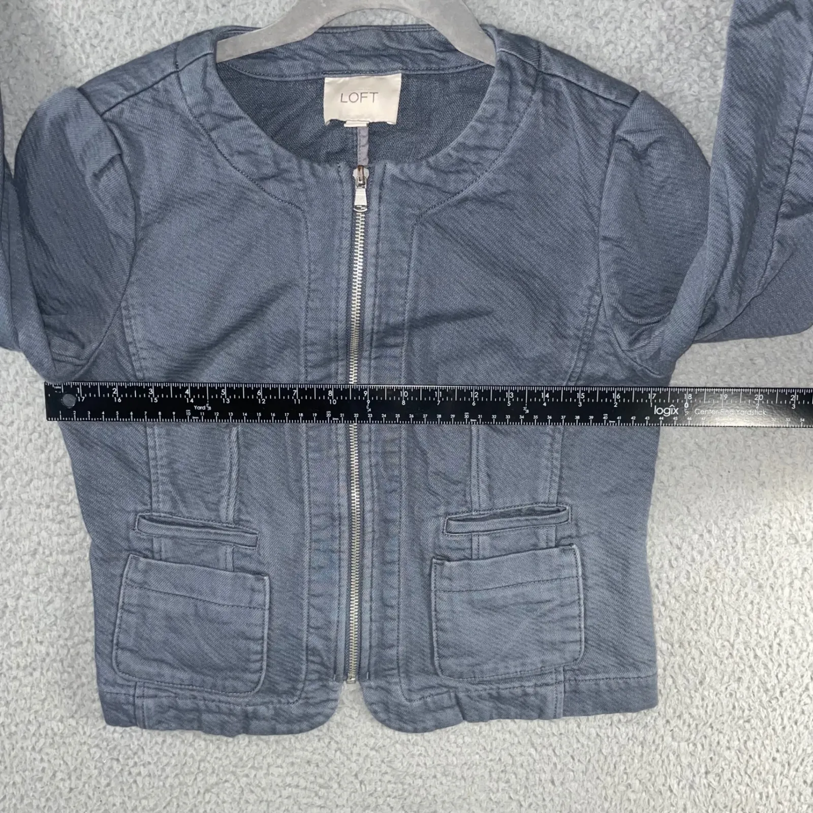 Loft Jacket Women 2 Full Zip Cropped Utility Blazer Blue Front Pocket Casual - Image 3