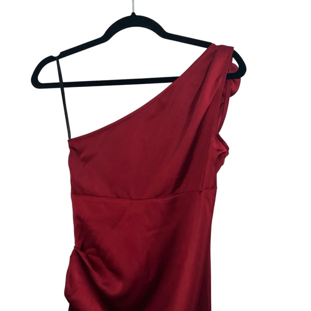 Majorelle Natalya One Shoulder Satin Maxi Gown In Red Wine - Image 9