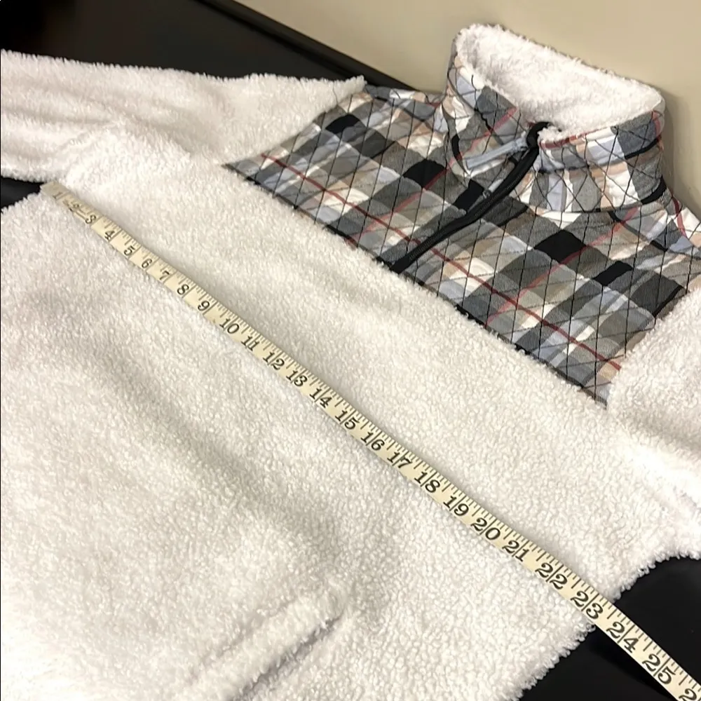 Vera Bradley Teddy Fleece Half-Zip Pullover quilted tartan detail mockneck L - Image 4