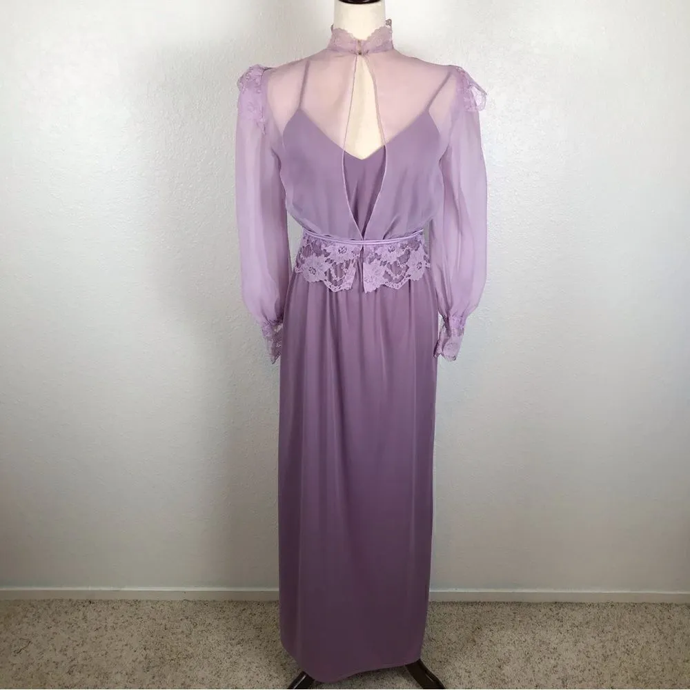 Vintage boho unbranded retro lavender lace two piece maxi long slip dress S/M* Purple Size M - Image 4