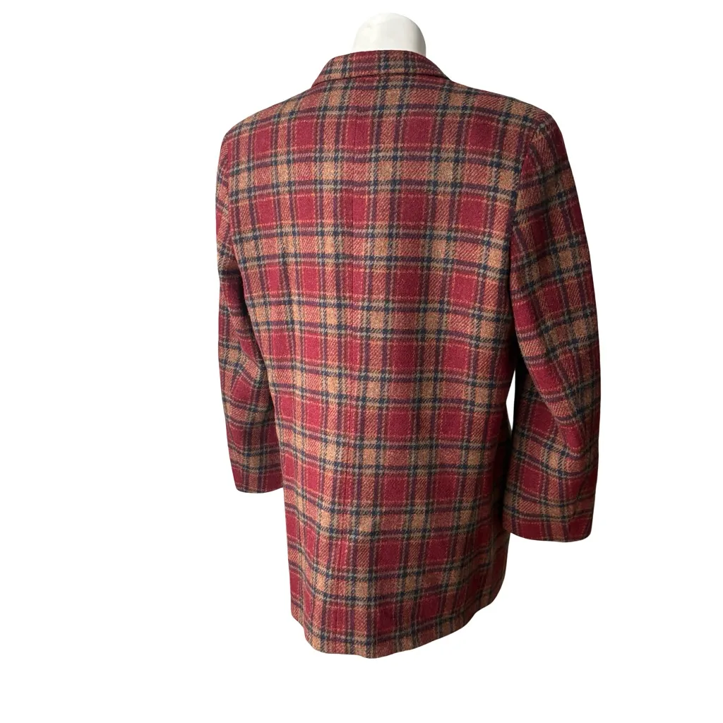 L.L. BEAN Vintage 80s 90s Preppy Tartan Plaid Single Button Wool Blazer, Sz 14 R Red - Image 4