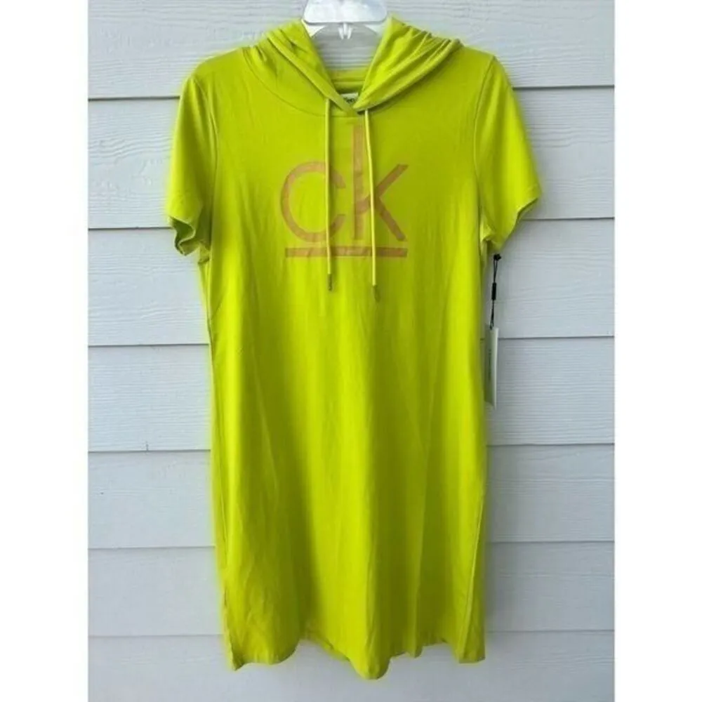 Calvin Klein neon green Hoodie T-Shirt Dress size L - Image 2