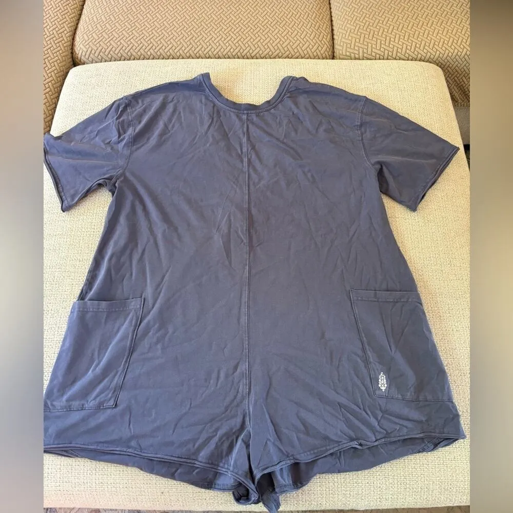 Free People Hot Shot Tee Romper Blue Indigo MEDIUM - Image 7
