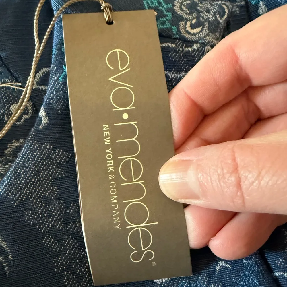 NY&Co Eva Mendes Tapestry Blue Jacquard Floral Lined Dress New York & Company 8 - Image 14