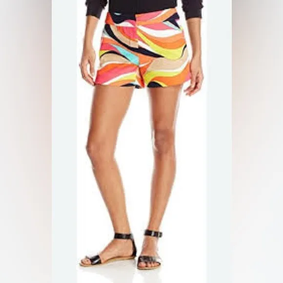 Trina Turk Retro Psychedelic Abstract Wave Print Shorts Size 12 - Image 9