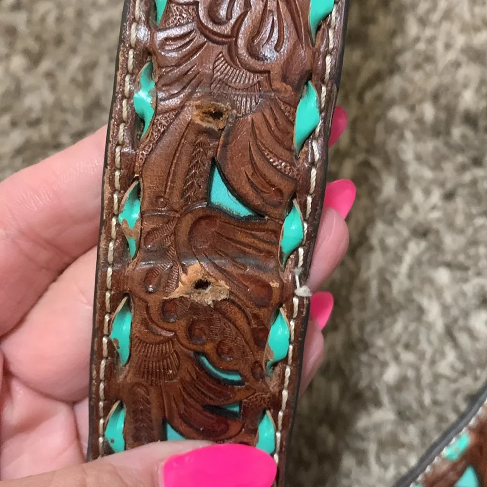Nocona Belt Co. woman XL tooled 100% genuine leather 1 1/2 “ triple snap Brown - Image 7