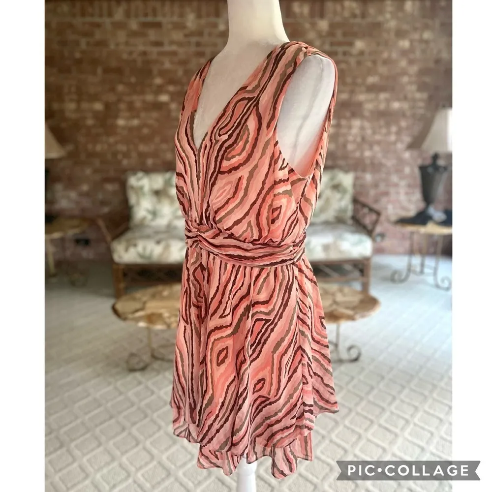 Bar III Dress Striped Tiered Hem Animal Print Coral Sleeveless 10 Cocktail Mini - Image 8