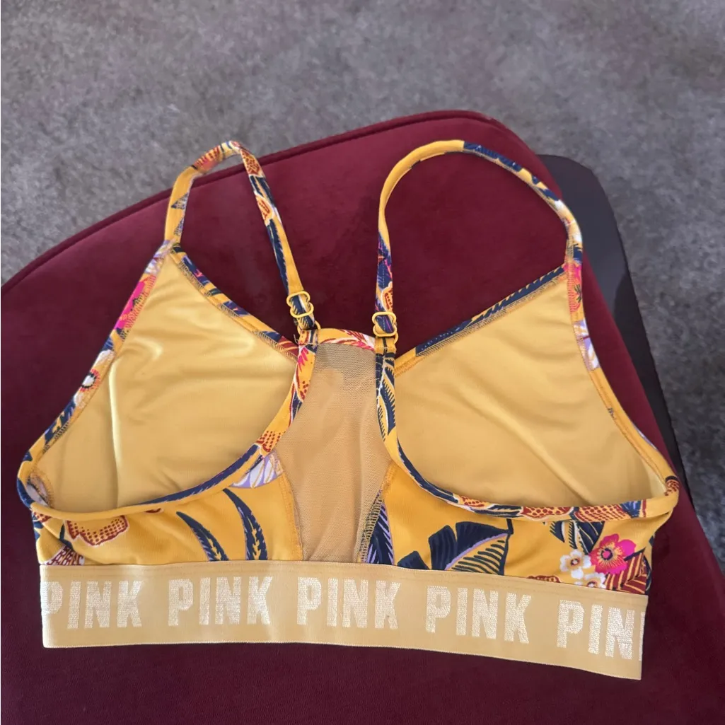 PINK Victoria's Secret Yellow Floral Sports Bra - Image 6