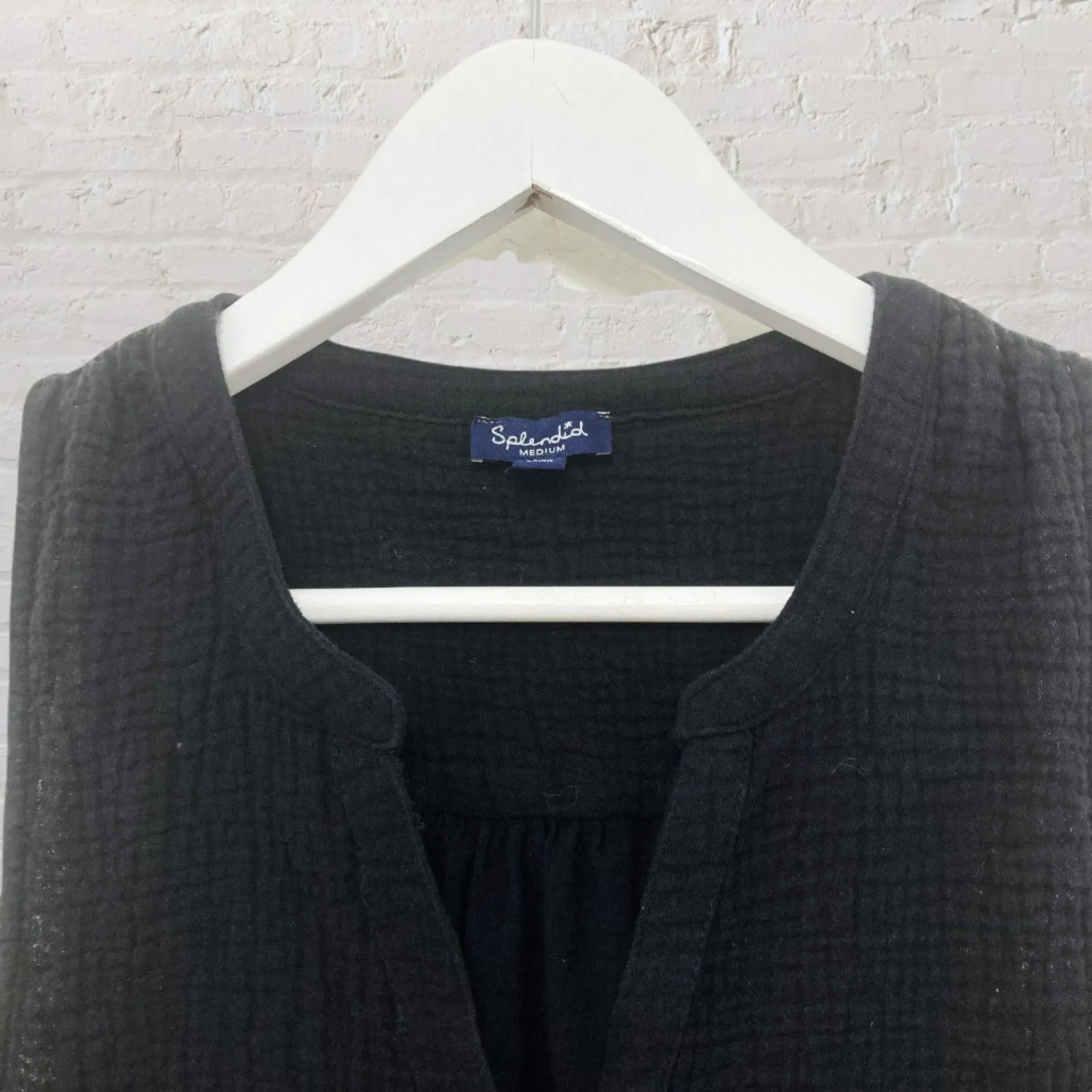 Splendid Black Cotton Gauze Vest M Button Front Frayed Hem Boho Layering - Image 5