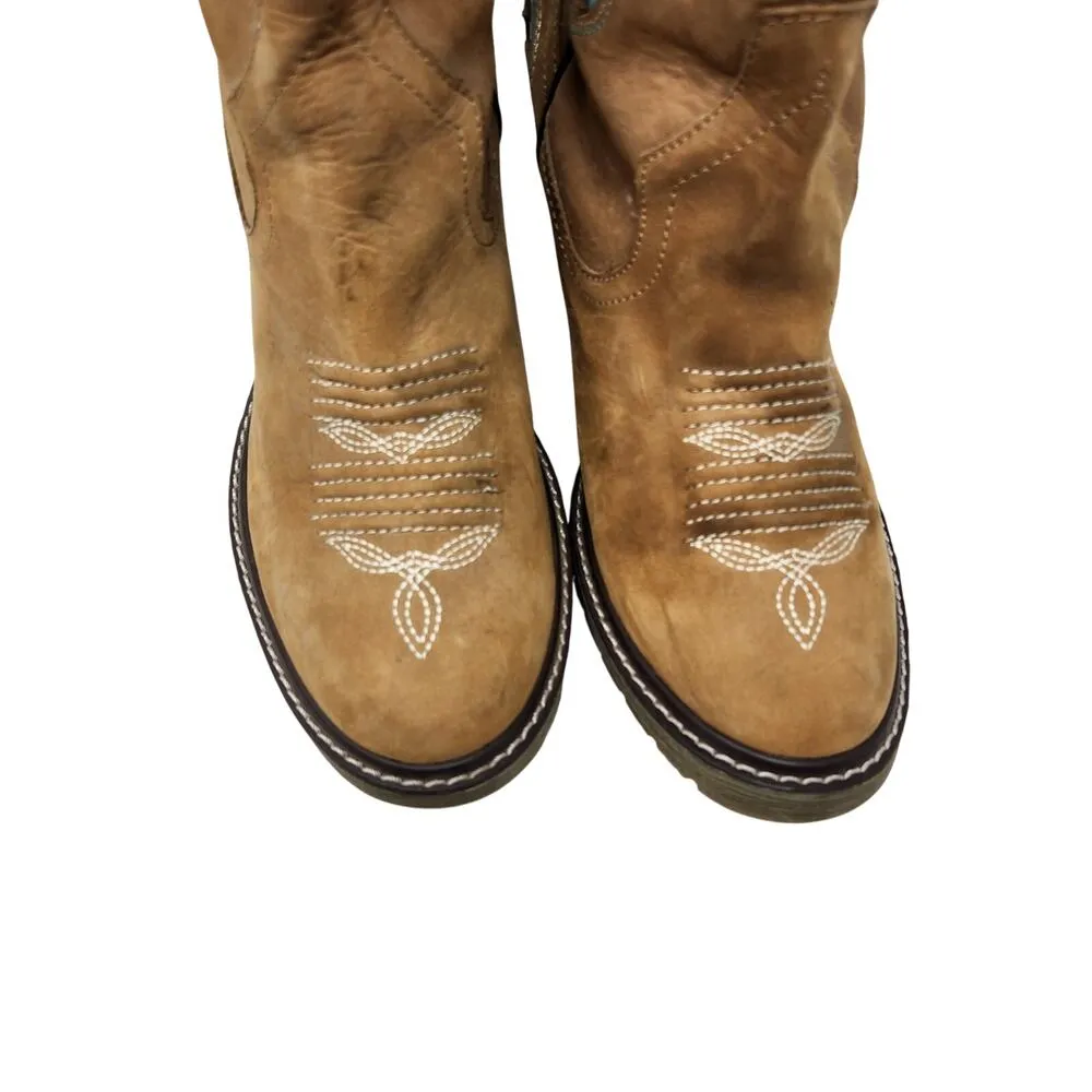 Roper Heel Stitched Leather Floral Western Cowgirl Boots Mid - Image 6