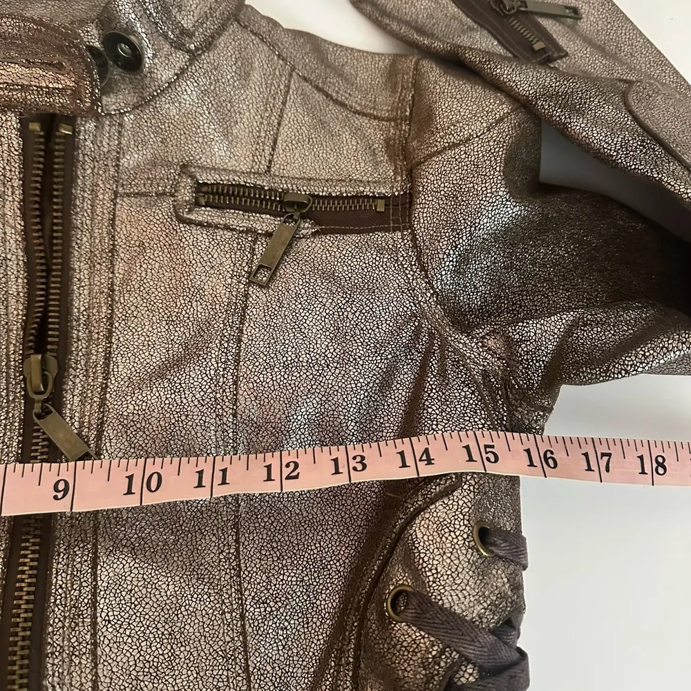 Hendi Brown Speckled Biker Lace Up Jacket Size Small - Image 8