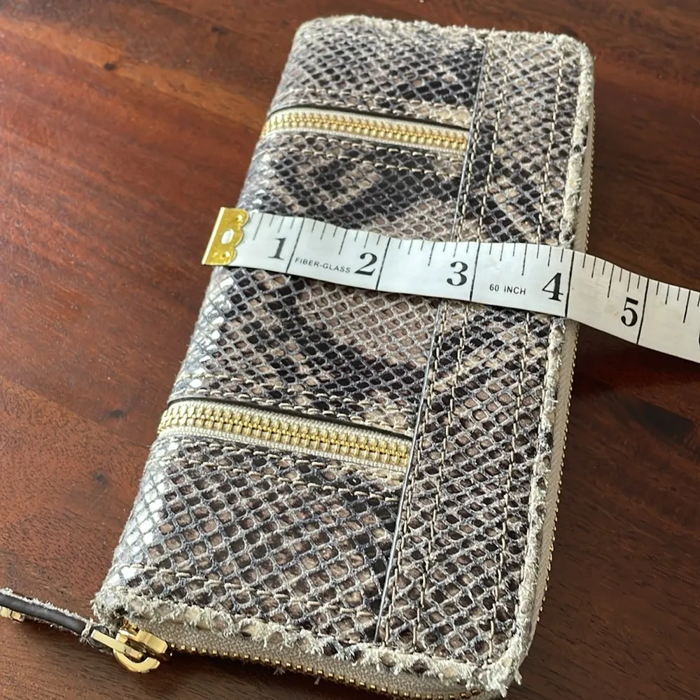 Michael Kors black brown snakeskin embossed logo gold tone zippered wallet - Image 7