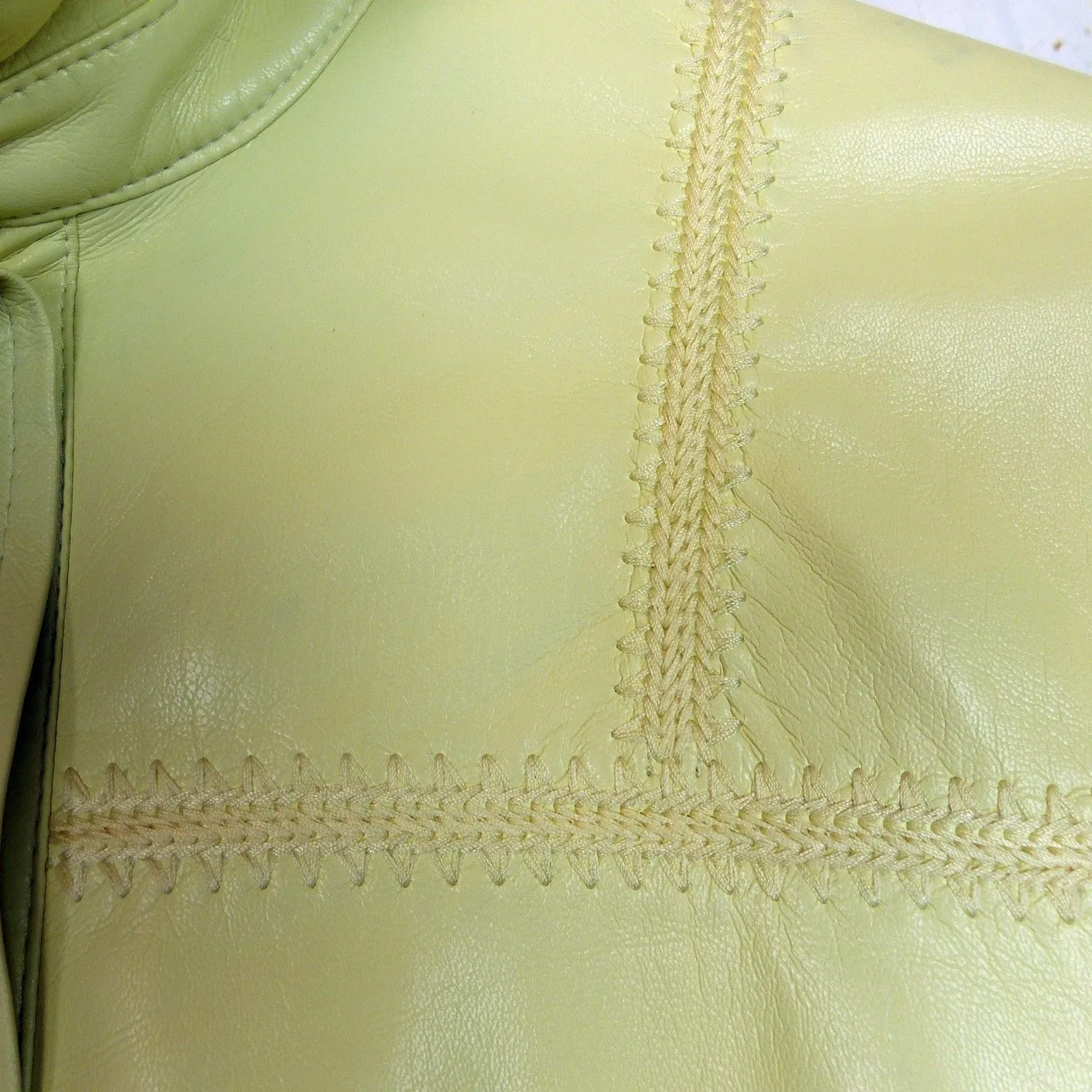 Nanushka Vegan Leather Shirt Womens S Pale Pastel Yellow Whipstitch Detail FLAWS - Image 5