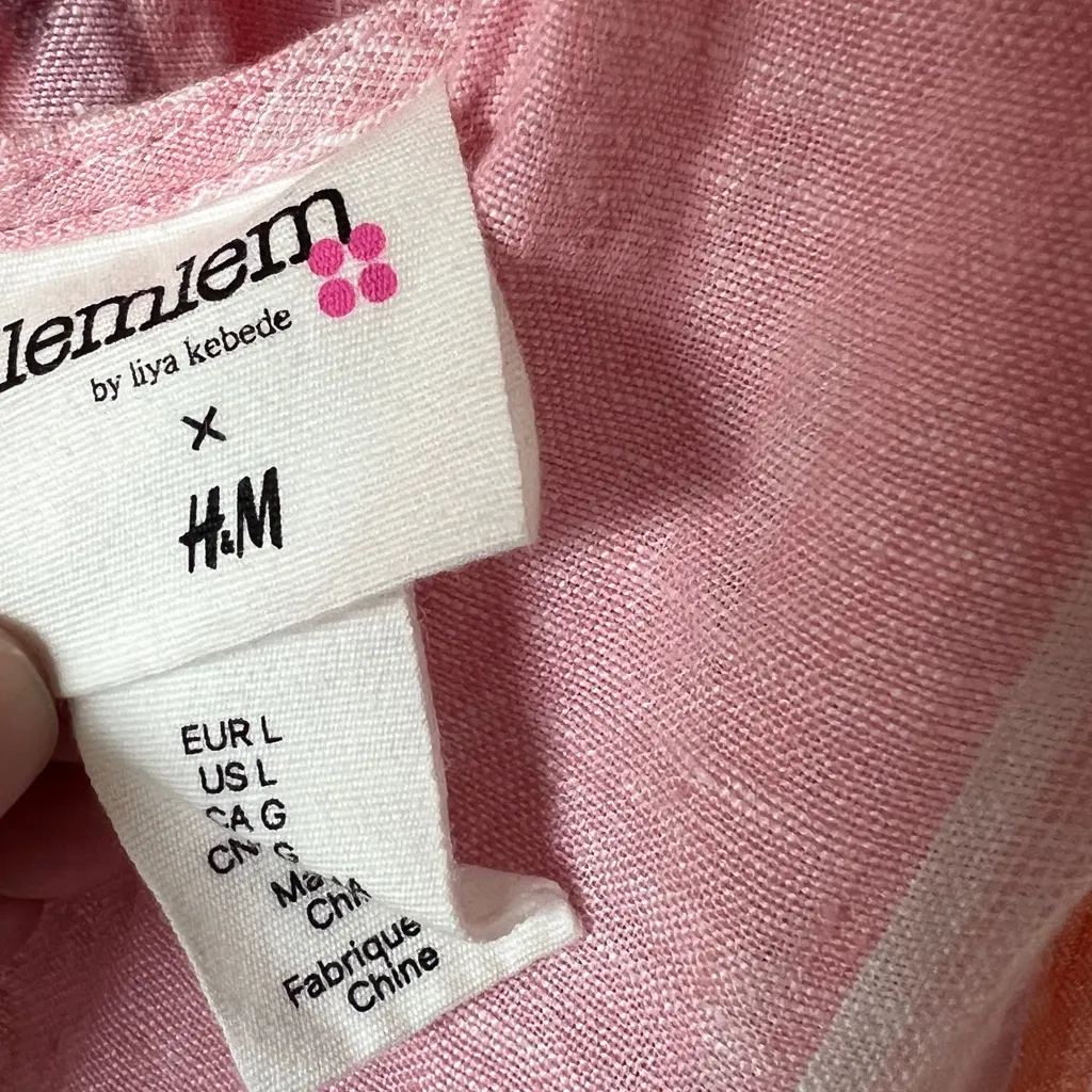 H&M‎ x Lemlem Pastel Pink Striped Linen Mini Dress Large Summer Beach Vacation - Image 10